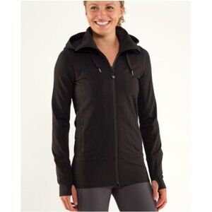 Lululemon Womens Sz 6 Stride Jacket Black Full Zip Hooded Thumbholes Zip Pockets